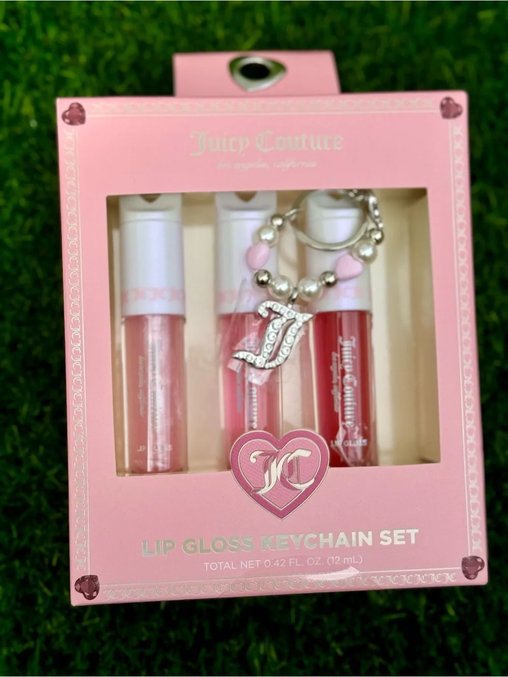 Juicy Couture Pink Lip Gloss Keychain Set with Heart Shades